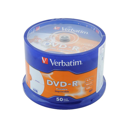 DVD-R Verbatim 4.7Gb 16x Cake Box (50шт) Printable (43533) 00000155600