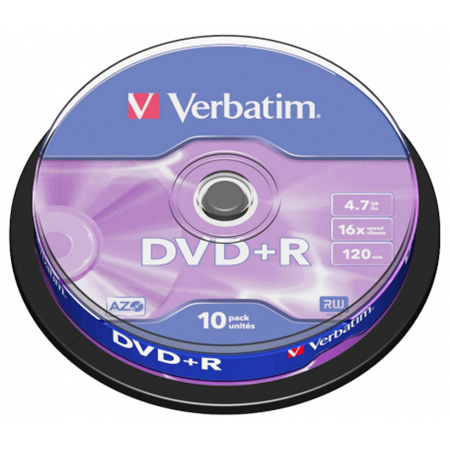 DVD+R Verbatim 4.7Gb, 16x,  Cake Box, 10шт (43498) 00000002005